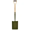 BoronGreen square shovel with steel blade and wooden handle.
