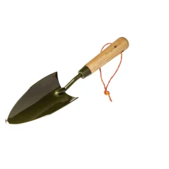 BoronGreen hand trowel with pointed steel blade and ergonomic handle.