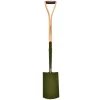 BoronGreen digging spade with steel blade and wooden handle.