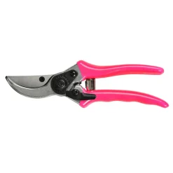 Burgon and Ball Florabrite pink bypass secateurs with sharp steel blades and ergonomic handles.
