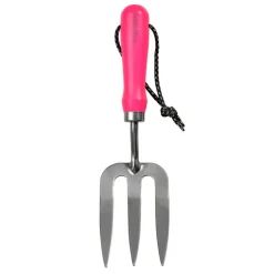 Florabrite pink hand fork with steel tines and ergonomic handle.