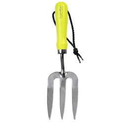 Florabrite yellow hand fork with steel tines and ergonomic handle.